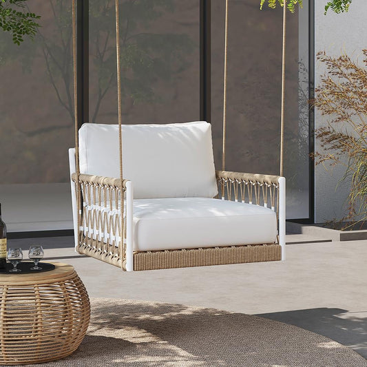 Frei Single Seater Hanging Swing| Without Stand For Outdoor (Honey) Braided and Rope