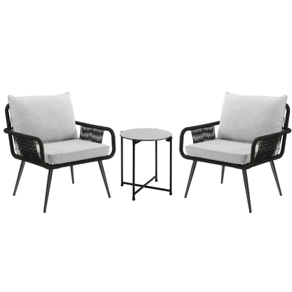 Amore Outdoor Patio Set| Durable Garden Furniture-2 Chairs + 1 Table Black Braided & Rope