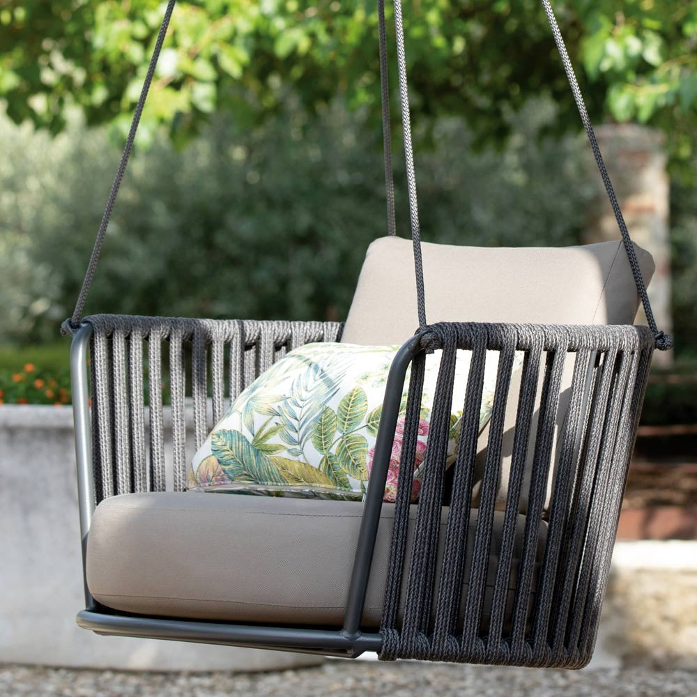 Carl Single Seater Hanging Swing| Without Stand For Outdoor (Grey) Braided and Rope