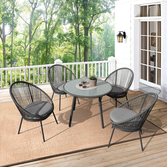 Perea Outdoor Patio Set| Durable Garden Furniture-4 Chairs + 1 Table Grey