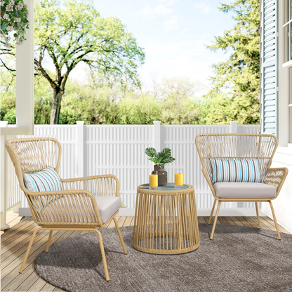 Tarin Outdoor Patio Set| Durable Garden Furniture-2 Chairs + 1 Table Light Brown