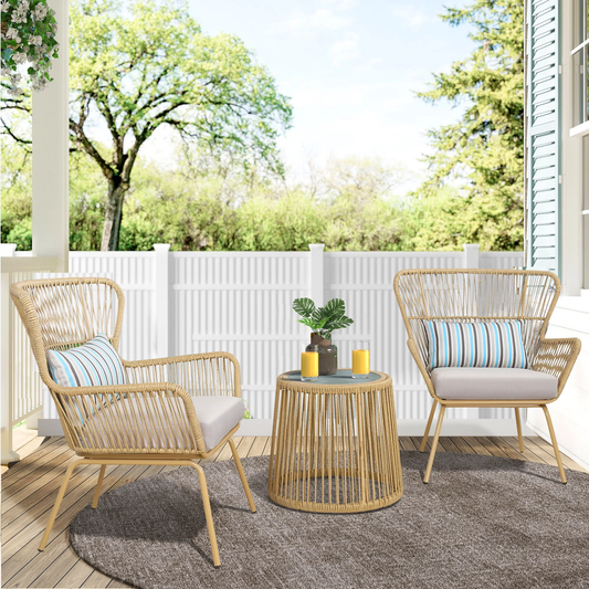 Tarin Outdoor Patio Set| Durable Garden Furniture-2 Chairs + 1 Table Light Brown