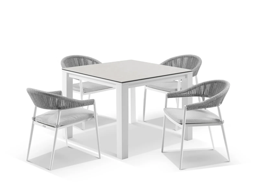 Perez Outdoor Patio Set| Durable Garden Furniture-4 Chairs + 1 Table Braided And Rope Grey