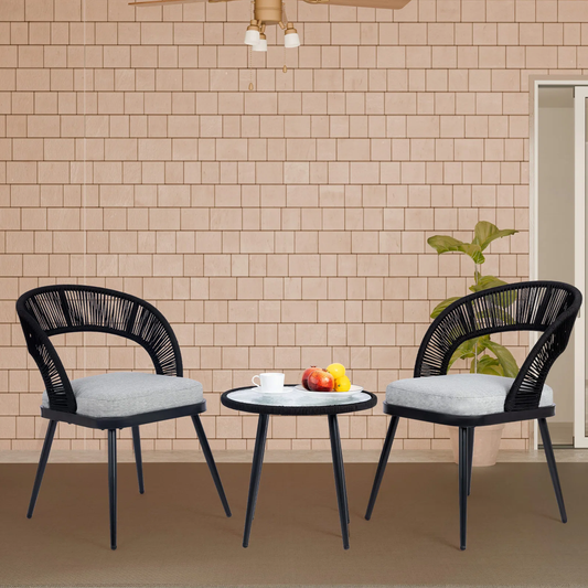 Morozov Outdoor Patio Set| Durable Garden Furniture-2 Chairs + 1 Table Braided and Rope Black