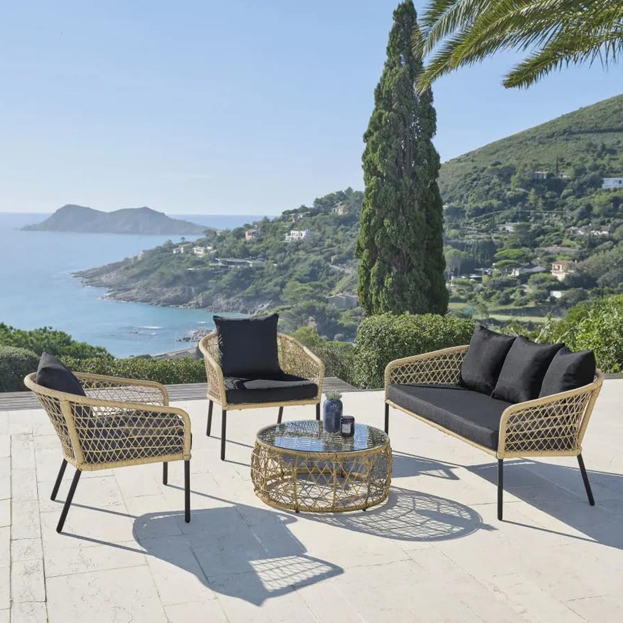 Ceylan Outdoor Garden Balcony 5 Seater Sofa Set- Honey