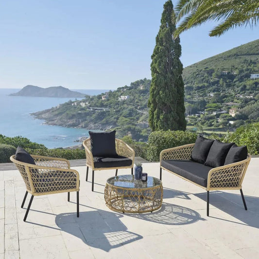 Ceylan Outdoor Garden Balcony 5 Seater Sofa Set- Honey