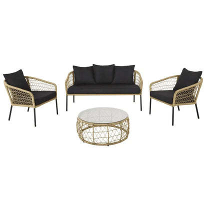 Ceylan Outdoor Garden Balcony 5 Seater Sofa Set- Honey