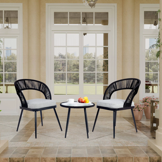 Morozov Outdoor Patio Set| Durable Garden Furniture-2 Chairs + 1 Table Braided and Rope Black