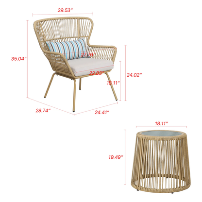 Tarin Outdoor Patio Set| Durable Garden Furniture-2 Chairs + 1 Table Light Brown