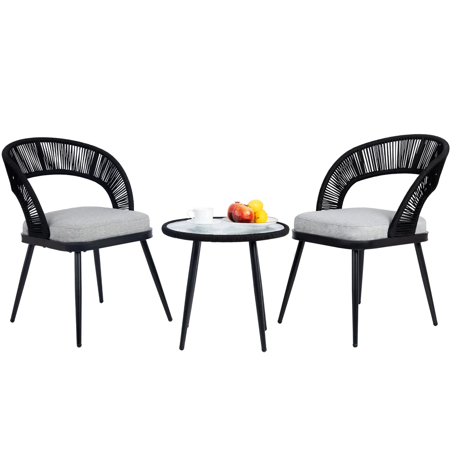Morozov Outdoor Patio Set| Durable Garden Furniture-2 Chairs + 1 Table Braided and Rope Black