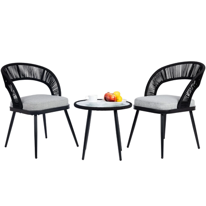 Morozov Outdoor Patio Set| Durable Garden Furniture-2 Chairs + 1 Table Braided and Rope Black