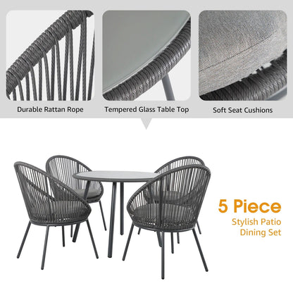 Perea Outdoor Patio Set| Durable Garden Furniture-4 Chairs + 1 Table Grey