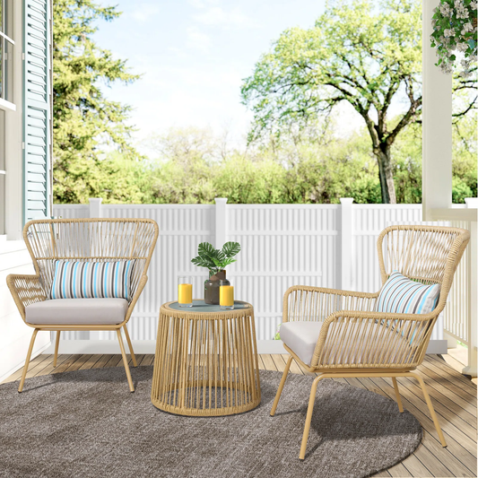 Tarin Outdoor Patio Set| Durable Garden Furniture-2 Chairs + 1 Table Light Brown