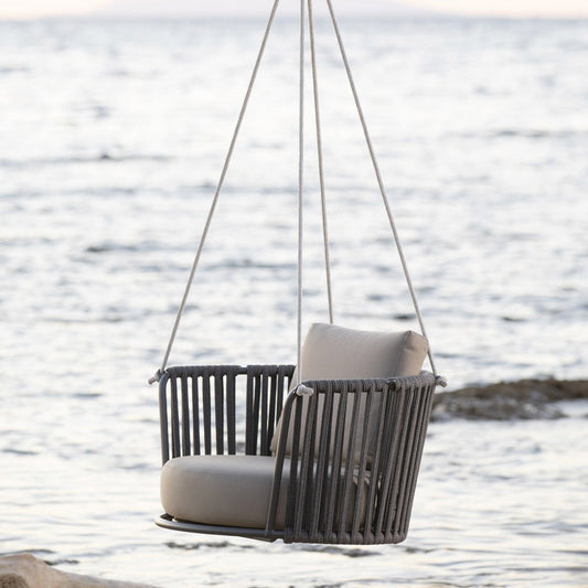 Carl Single Seater Hanging Swing| Without Stand For Outdoor (Grey) Braided and Rope