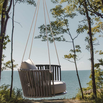Carl Single Seater Hanging Swing| Without Stand For Outdoor (Grey) Braided and Rope