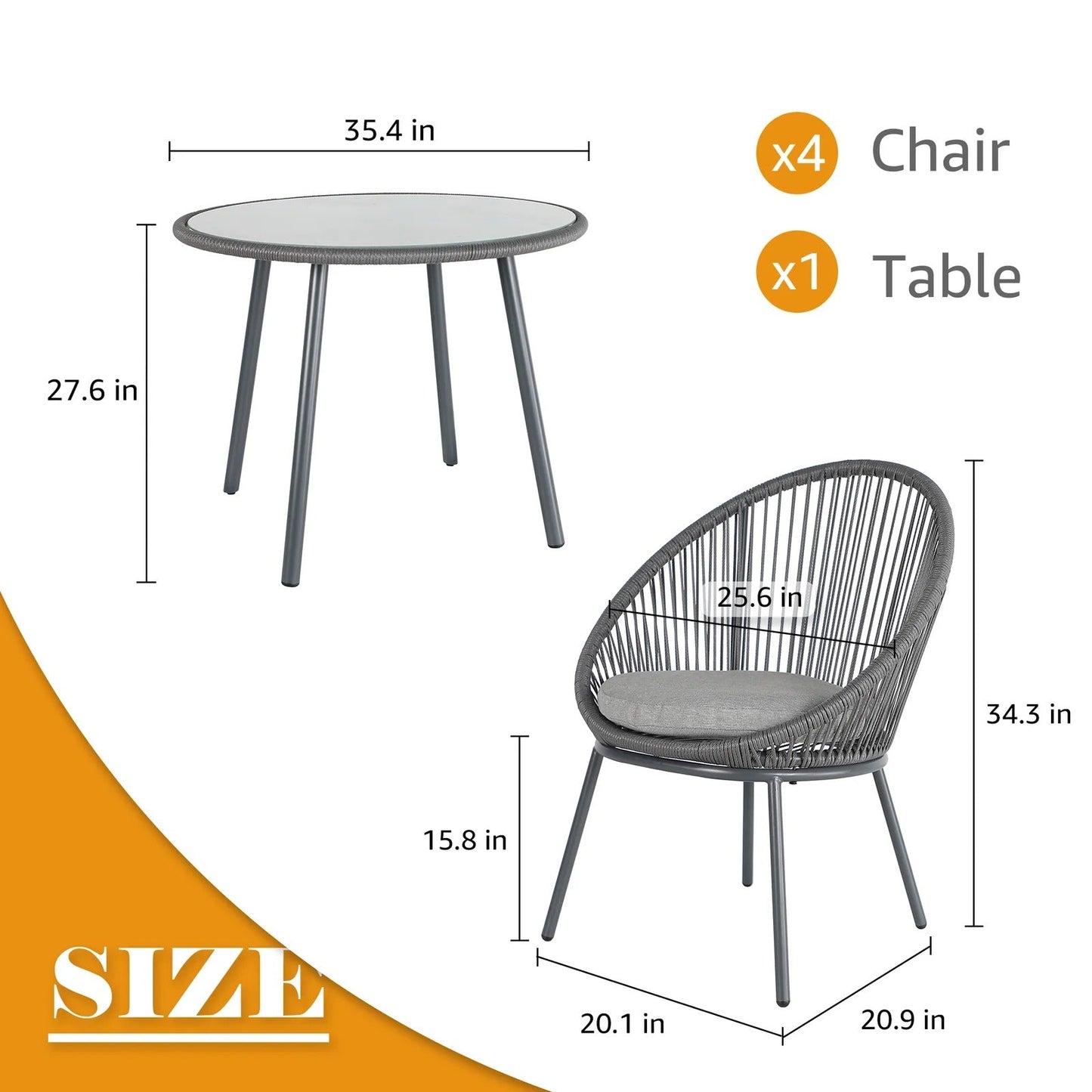 Perea Outdoor Patio Set| Durable Garden Furniture-4 Chairs + 1 Table Grey