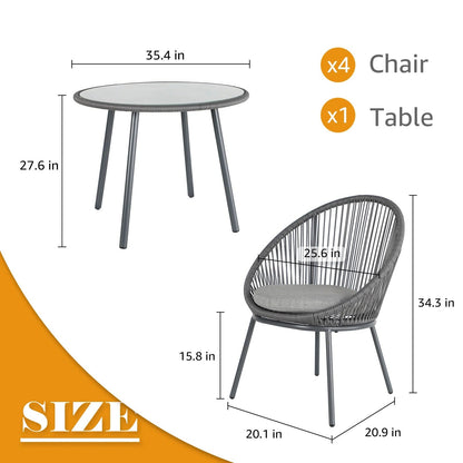 Perea Outdoor Patio Set| Durable Garden Furniture-4 Chairs + 1 Table Grey