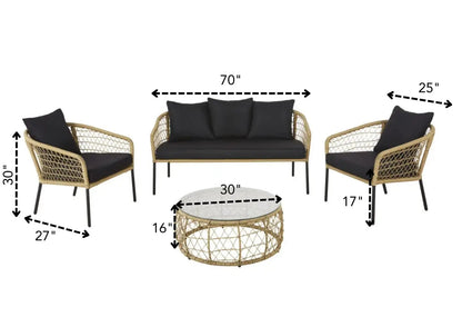 Ceylan Outdoor Garden Balcony 5 Seater Sofa Set- Honey