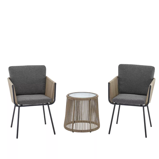 Enrico Outdoor Patio Set| Durable Garden Furniture-2 Chairs + 1 Table Beige Braided & Rope