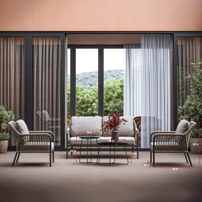 Klara Outdoor Garden Balcony 4 Seater Sofa Set Braided and Rope-Natural