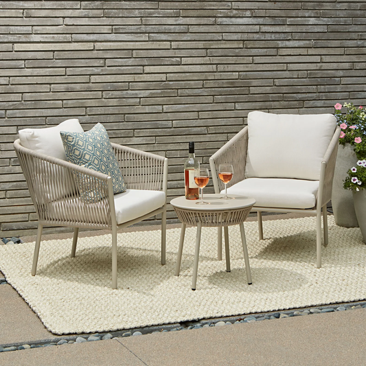 Pico Outdoor Patio Set| Durable Garden Furniture-2 Chairs + 1 Table Beige Braided & Rope