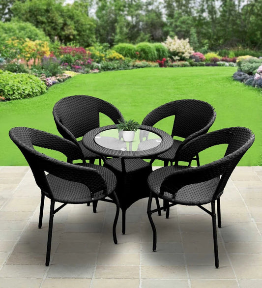 Nieve Outdoor Patio Set| Durable Garden Furniture-4 Chairs + 1 Table Black